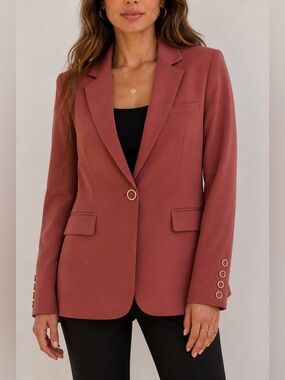 J.O.A Tailored Blazer XS Dusty Rose Structured One-Button Chic Workwear Jacket